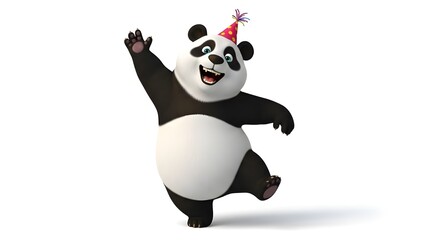 A cute cartoon panda eating bamboo, 2D animation, white background