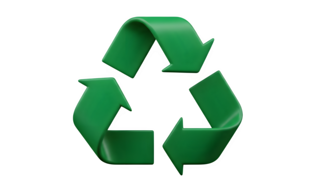 Green recycling symbol isolated on black background representing sustainability and environmental awareness