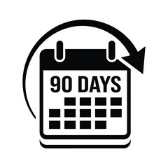 Ninety days calendar icon showing time period for guarantee or return policy business finance timeline deadline schedule clock vector symbol
