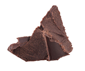 One piece of dark chopped chocolate isolated on white