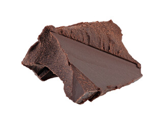 One piece of dark chopped chocolate isolated on white