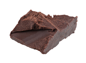 One piece of dark chopped chocolate isolated on white