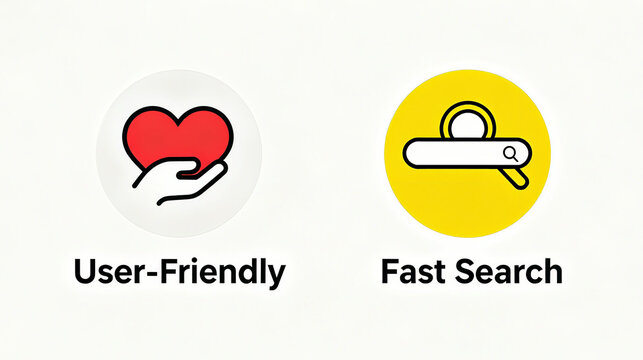 The heart holding logo and search icon elements represent the user friendly and fast search concept, suitable for promotional materials of office tool products.
