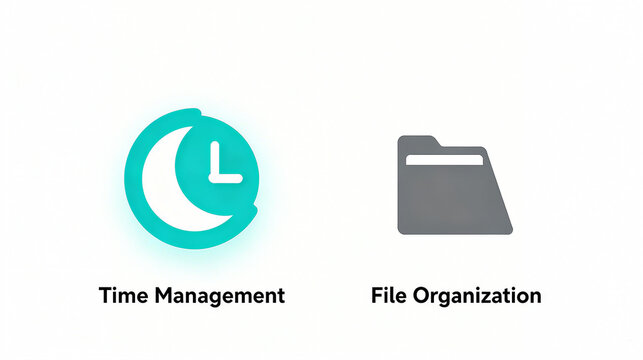 Star Moon Clock and Folder Elements, representing time management and file organization concepts, suitable for promotional materials of office tool products.
