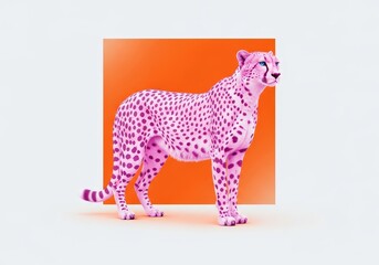 Obraz premium Colorful Digital Illustration of a Stylized Leopard with Pink and Orange Accents