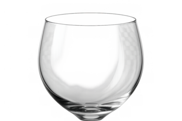 Empty transparent wine glass isolated on transparent background, reflecting light and ready for pouring a beverage