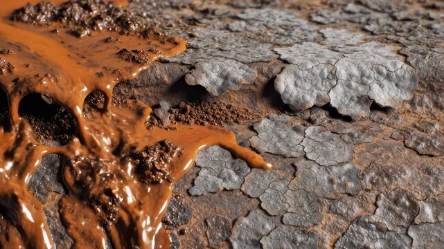 Mud Splashes Onto Cracked Gray Earth in Rural Natural Scene