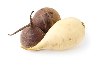 Beetroots and turnip isolated on white. Raw vegetables