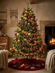 Cozy Christmas Tree Adorned with Dried Orange and Cinnamon Decorations