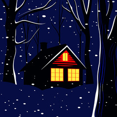 Fototapeta premium Cozy Cabin in Snowy Woods A Winter Retreat.