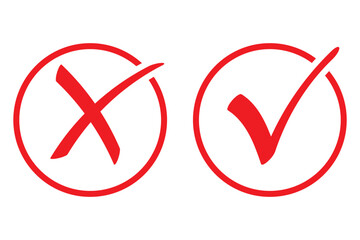 Set of green checkmark, red cross, x mark icon, flat rounded right and wrong sign concept Png. tick mark symbol and x cross icon © Daishin