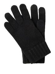 Pair of black knitted winter gloves with a textured pattern isolated on transparent background