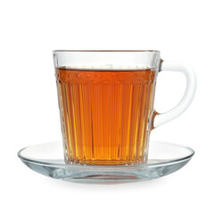 Cup of hot tea isolated on white