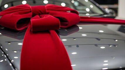 Red and black Christmas background concept Red and black ribbons wrapped around Christmas gift boxes