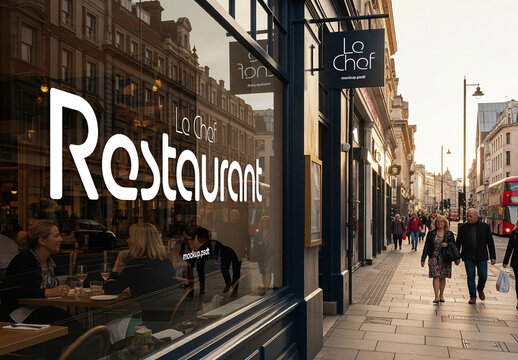 Shop window logo design on glass mockup