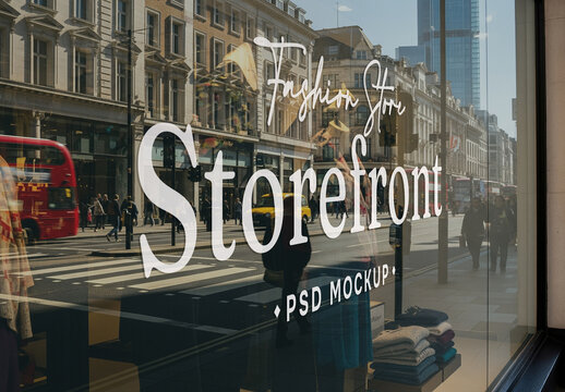 Shop window storefront logo design on glass mockup