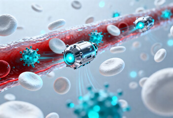 Medical Nanobots Operating Inside Bloodstream Concept
