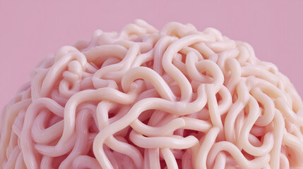 Close-up of a brain-shaped object, suggesting thought and consciousness, set against a pink backdrop. The image evokes a sense of introspection and the complexities of the mind