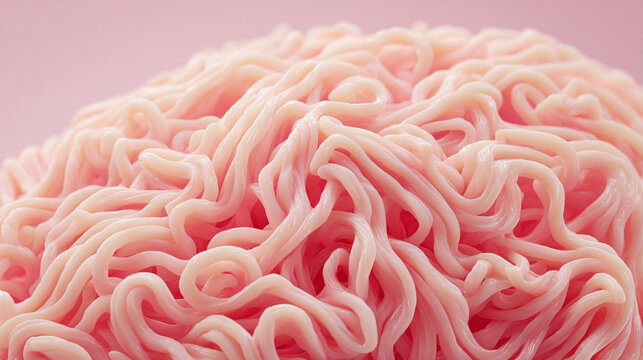 A macro view of raw, ground meat forming an interesting texture