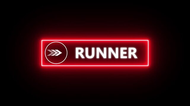 Glowing neon line mouse cursor animation pointing towards RUNNER button on transparent background. Up and down arrow moving on business arrow text .