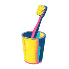 PNG Colorful toothbrush in cup illustration.