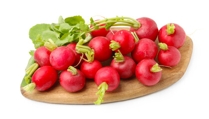 Many fresh ripe radishes isolated on white