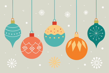Retro christmas ornaments with snowflakes on a neutral background