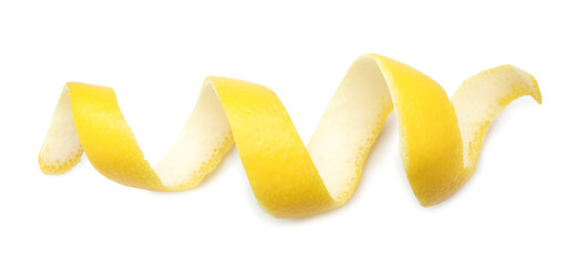 One fresh lemon peel isolated on white