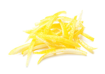 Pile of lemon zest isolated on white
