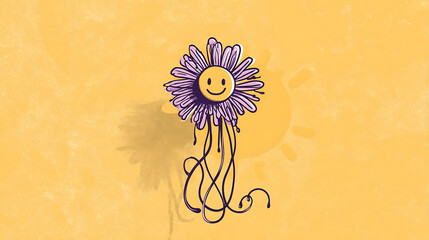 Whimsical smiling flower with dripping petals brings a touch of sunshine and cheer, perfect for uplifting designs and creative projects with playful charm