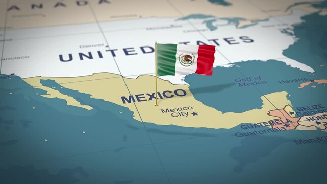 3D Mexico Flag on Map Location Animation