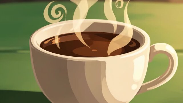 Animated Steaming Hot Cup of Coffee Morning Routine.