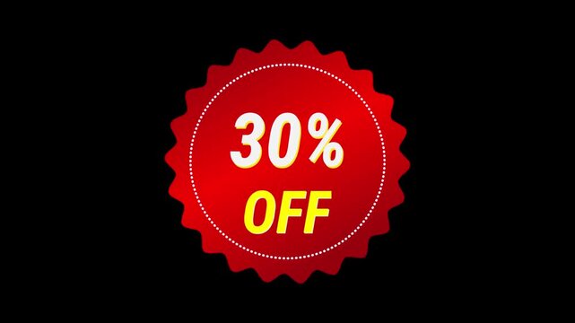 A red circular sticker with a 30% off discount, perfect for sales and promotions. Icon transparent motiongraphic video