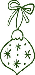 Hand-DrHand-Drawn Whimsical Green Christmas Ornament with Bow