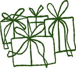 Hand-Drawn Whimsical Christmas Present with Ribbon