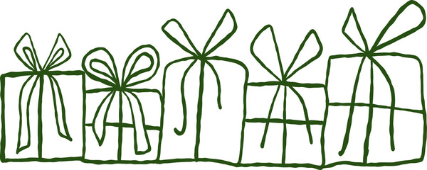Hand-Drawn Whimsical Christmas Gifts with Ribbon