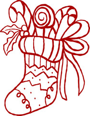 Hand-Drawn Whimsical Christmas Stocking with  Candy Canes