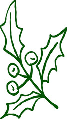 Hand-Drawn Whimsical Green Holly Branch