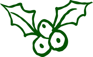 Hand-Drawn Whimsical Green Holly Berry