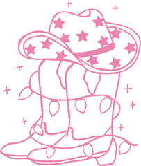 Hand-Drawn Whimsical Cowboy Boots with Christmas Lights 