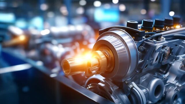 Complex engine closeup, powerful machine heart, vehicle mechanical design, intricate detail emphasis, raw mechanical energy, automotive engineering focus, defocused peripheral comp