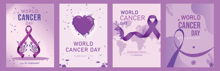 World Cancer Day Poster Pack &ndash; Purple Awareness Graphics for Advocacy, Merch & Blog Campaigns (4th February)
