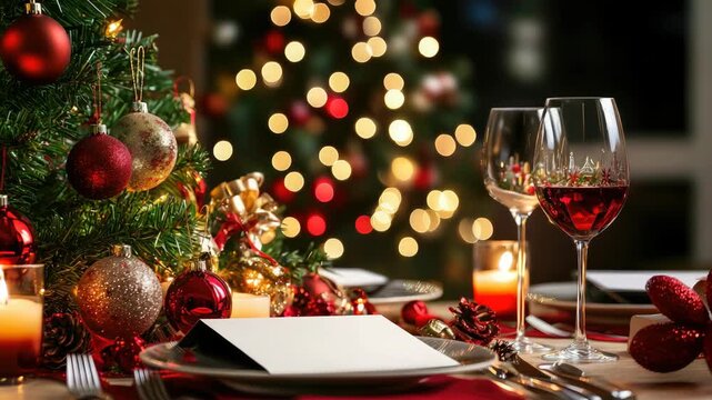 Gathering around a decorated table with food and drinks while celebrating a holiday event in a cozy setting
