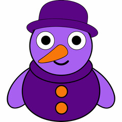 Whimsical Purple Snowman with Hat and Scarf Illustration.