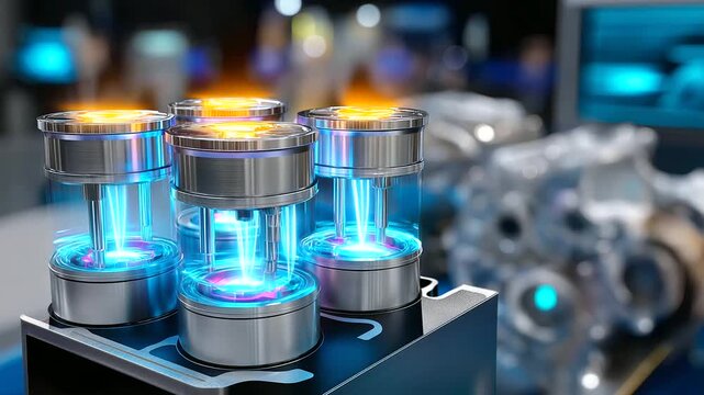 Four-cylinder cross-section, colored pistons visible, intricate component reveal, engineering precision showcase, mechanical detail emphasis, internal combustion anatomy, technical