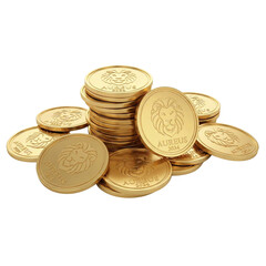 Stack of golden coins featuring a lion emblem and the inscription aureus 2024.