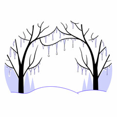 Winter Trees with Icicles Illustration in Black and White 1.