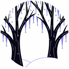 Winter Trees with Icicles and Snow Illustration.