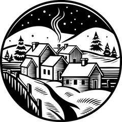 Winter Village Scene with SnowCovered Houses and Pine Trees 1.