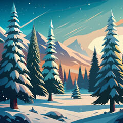 Winter Wonderland SnowCovered Trees in a Serene Mountain Landscape.